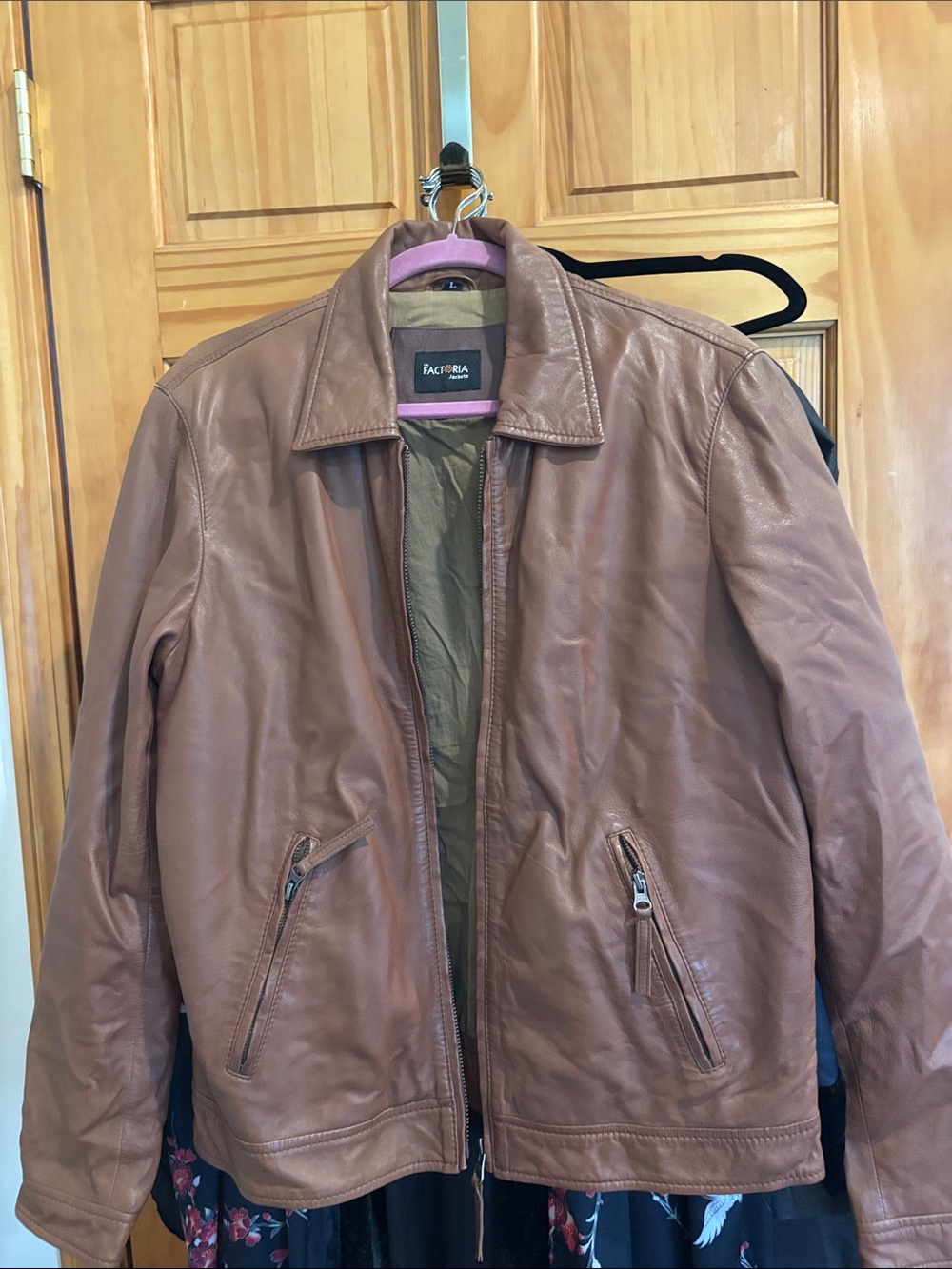 Men's Brown Leather Bomber Jacket -
